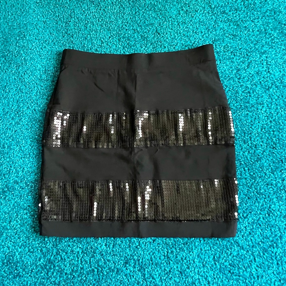 Heart Crush Black Sequined Mini Pencil Skirt Spandex Size M